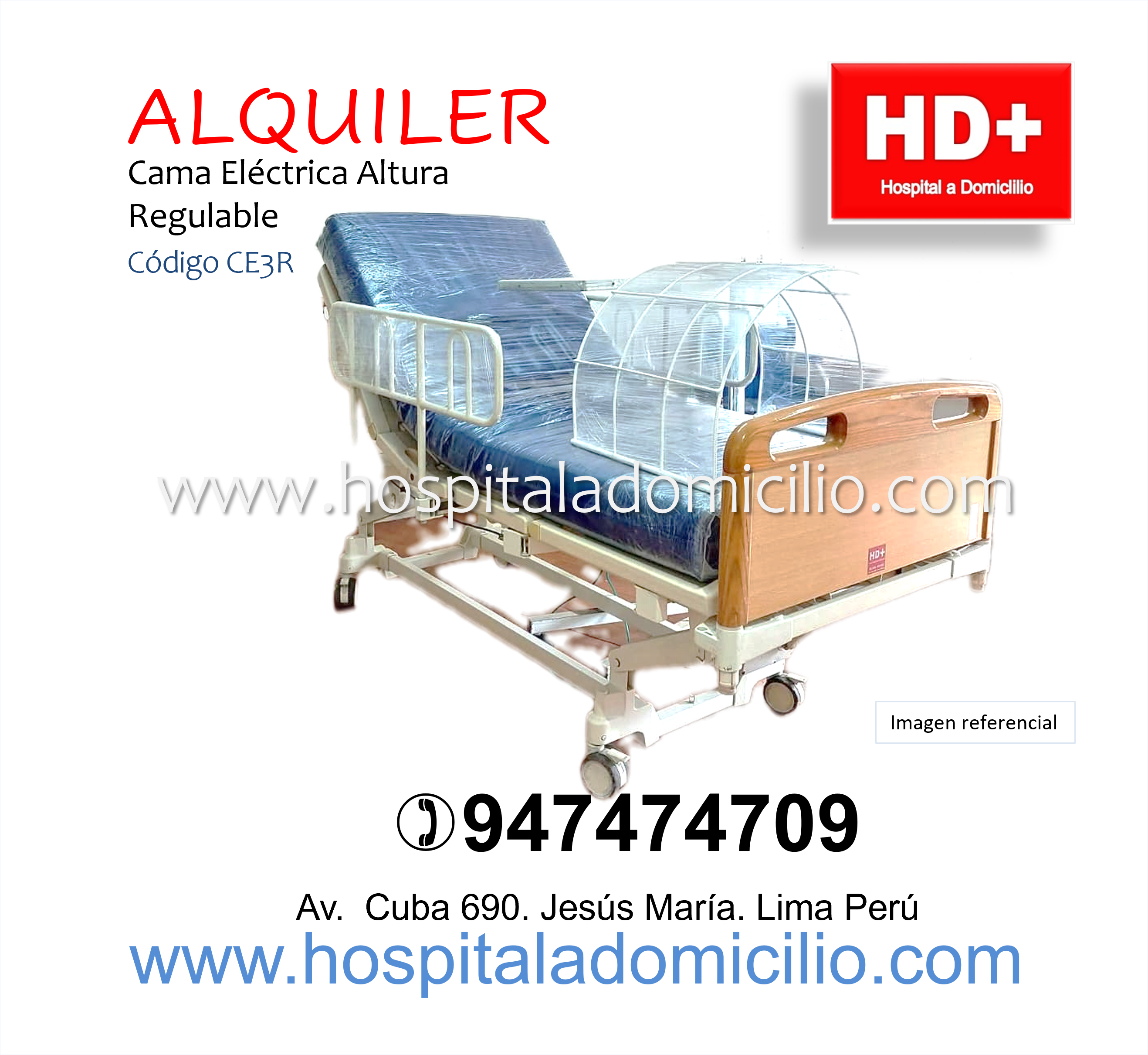 Alquiler Cama Clinica Eléctrica Altura regulable CE3R