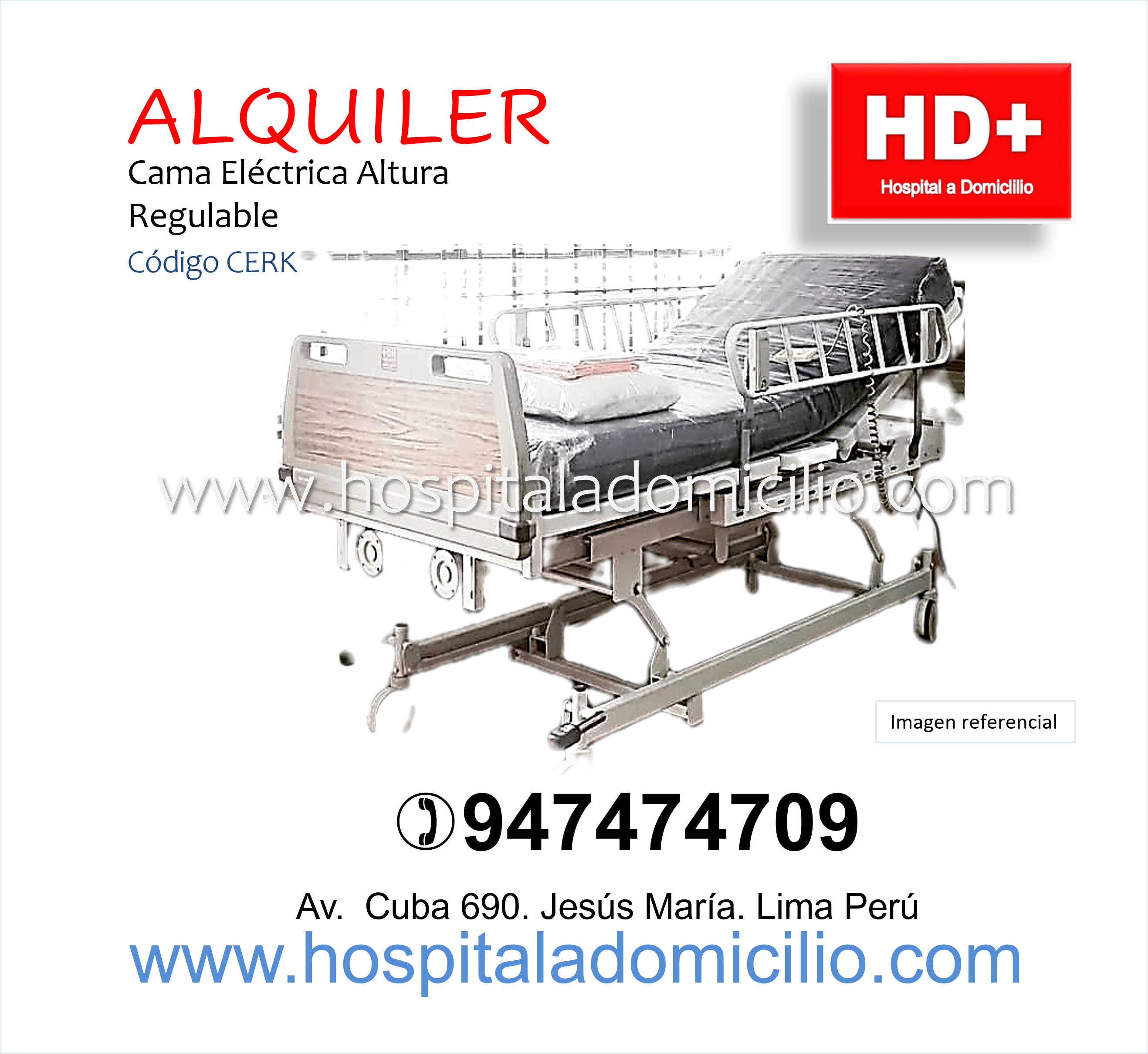 Alquiler de Cama Clinica Eléctrica Altura Regulable CERK