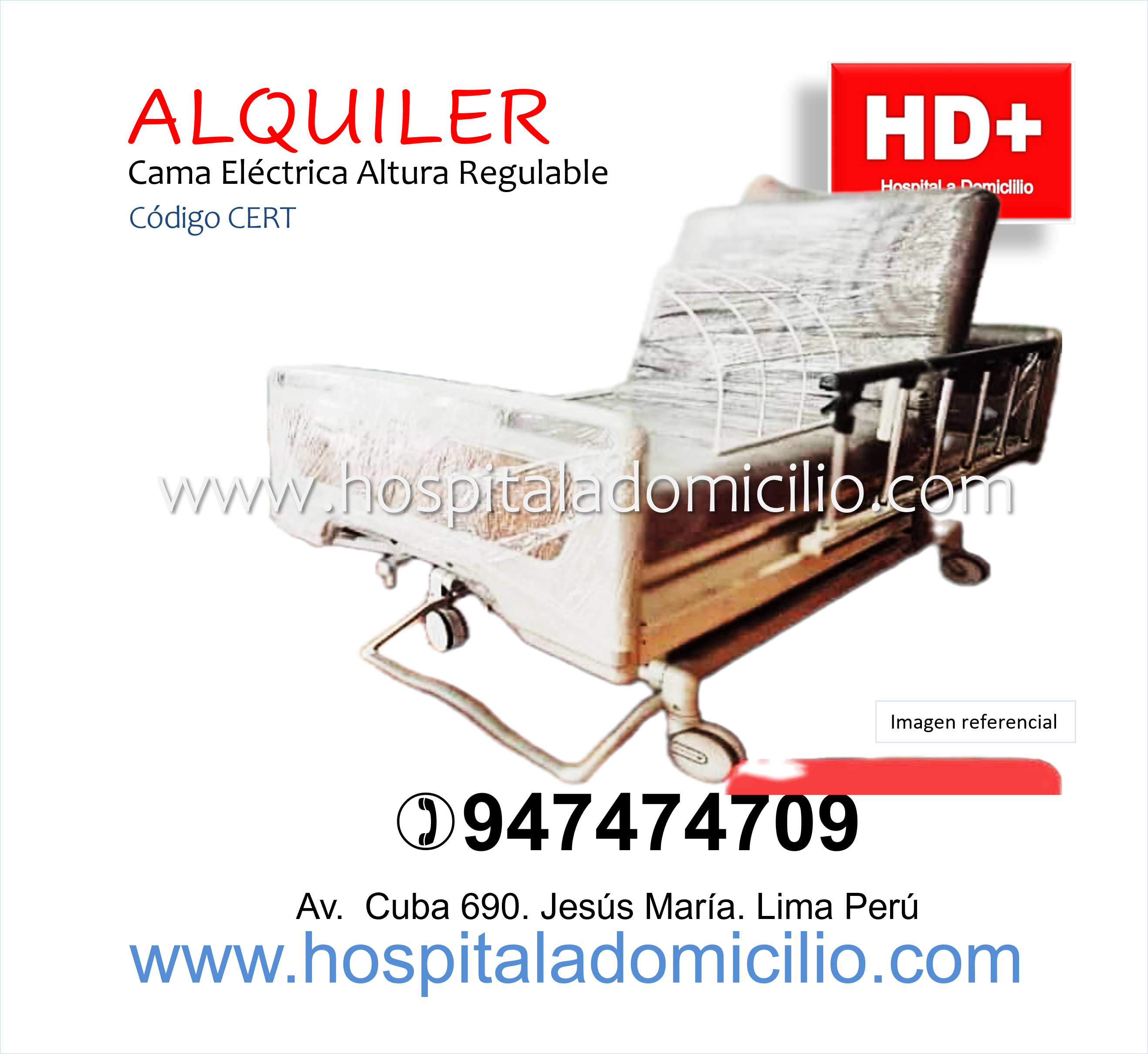 Alquiler de Cama Clínica Electrica Altura Regulable CERT