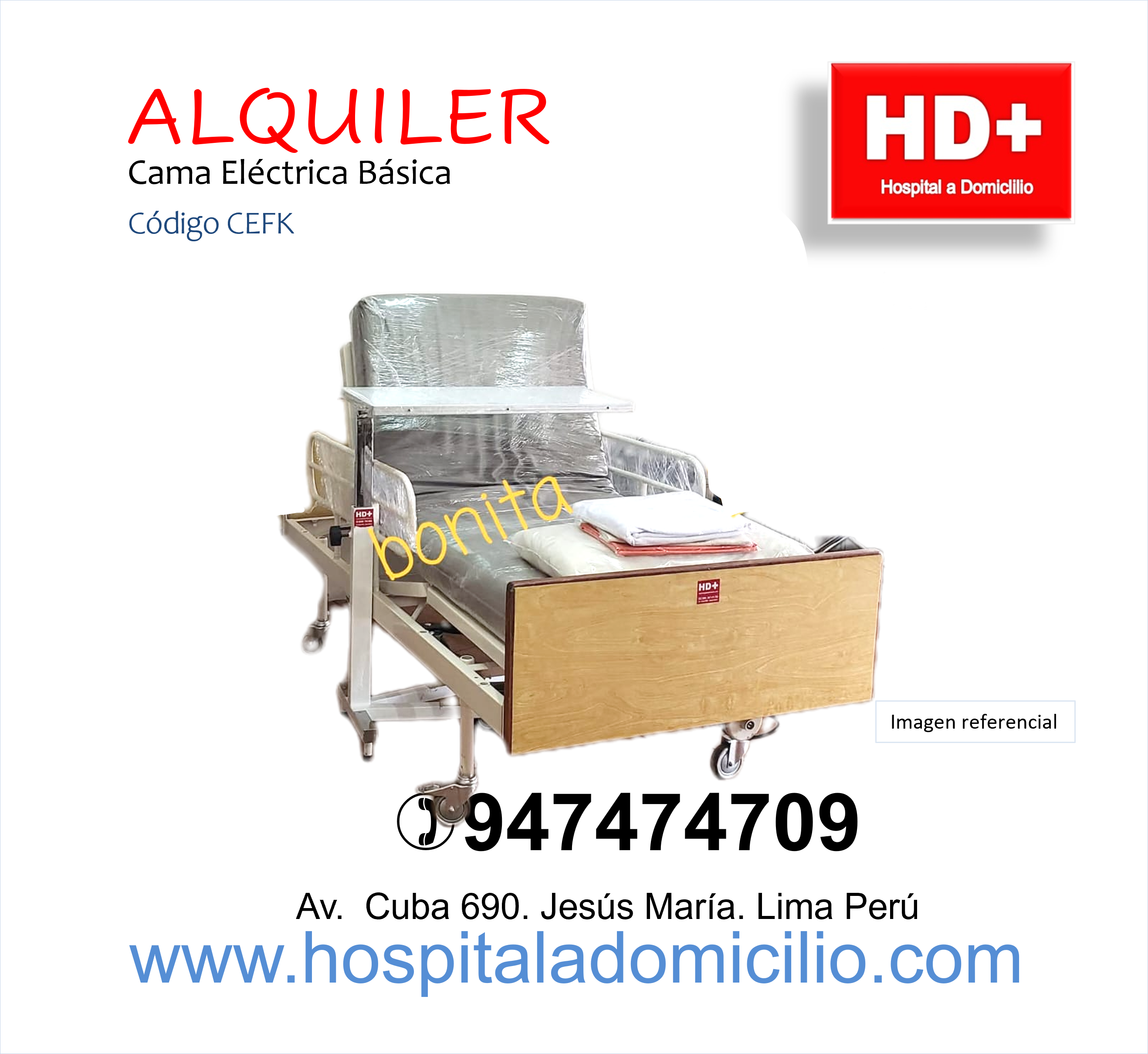 Alquiler de Cama Clinica Eléctrica Basica CEFK