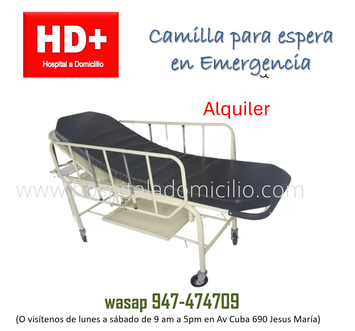 Alquiler de Camilla con ruedas y barandas Para emergencia 